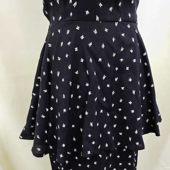Vintage Dawn Joy peplum dress black and white abstract size 9 - Picture 4 of 6